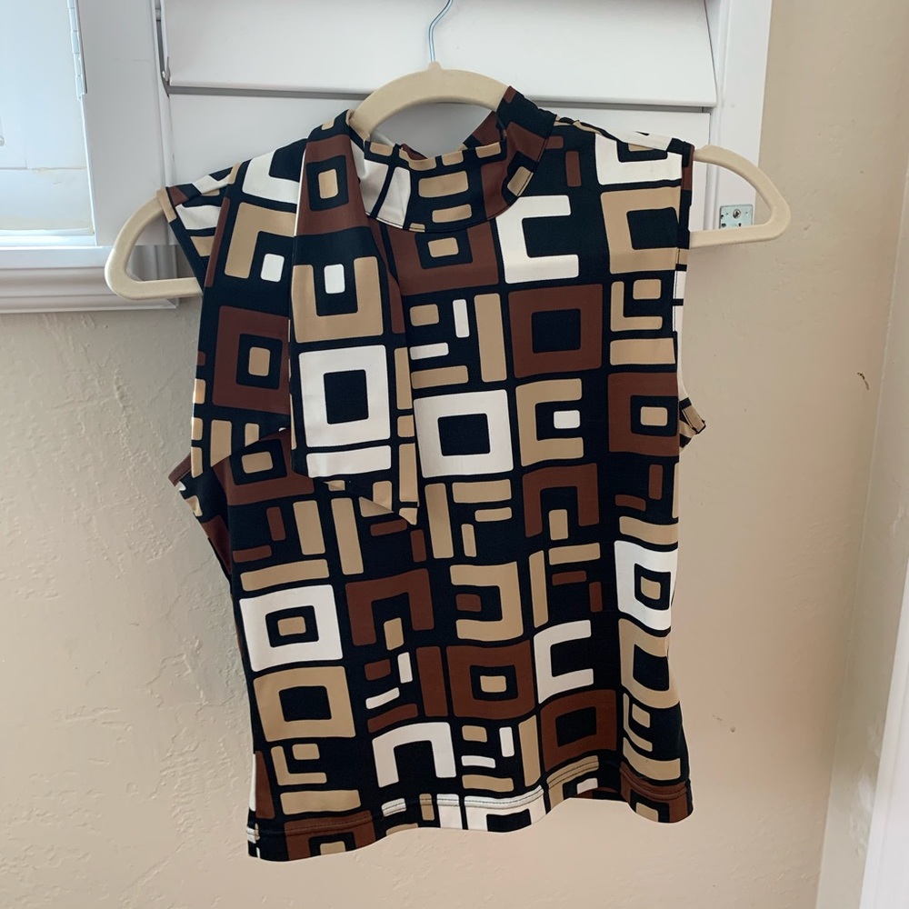 Brown, Tan, Black and White Geometric pattern top